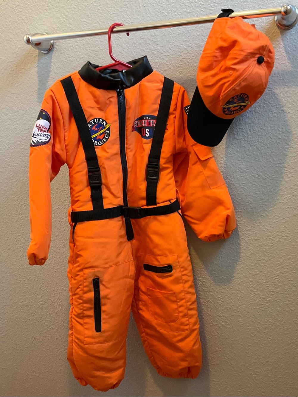 Kids Orange Astronaut Flight Suit Costume with Matching Cap